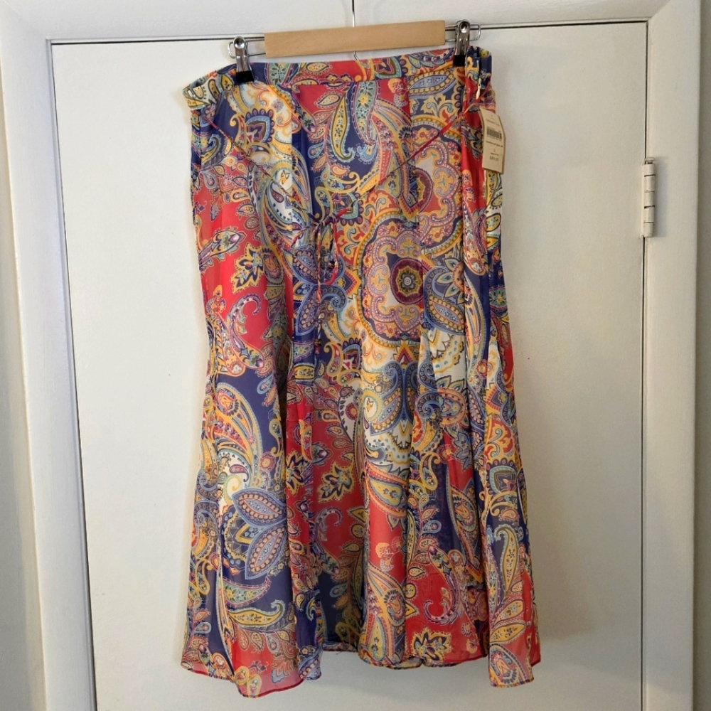 NWT Coldwater Creek Pink Paisley Midi Skirt Size L